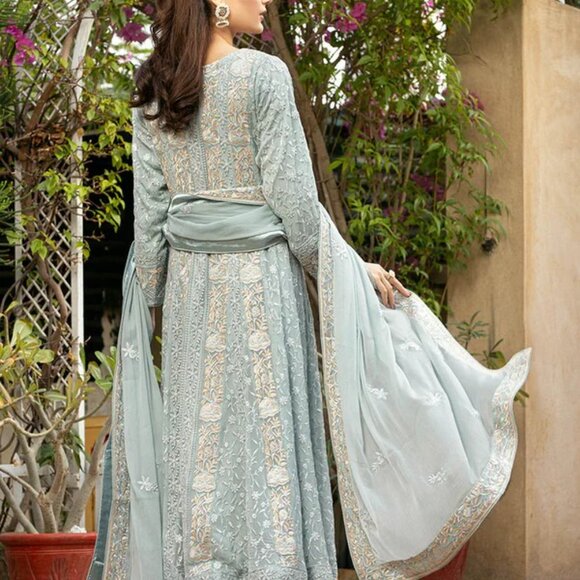 Maxi Light Blue Pishwas - Eastern Ready to Wear Salwar Kameez - Medium - Picture 2 of 9